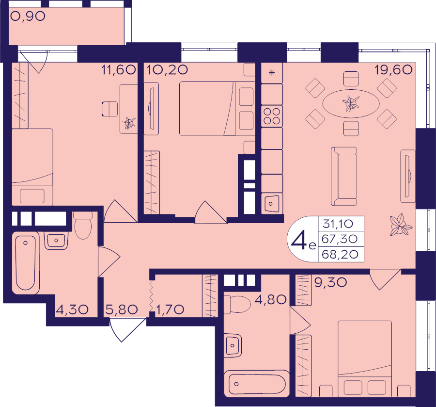 4 ккв (Евро) 68,2 м²