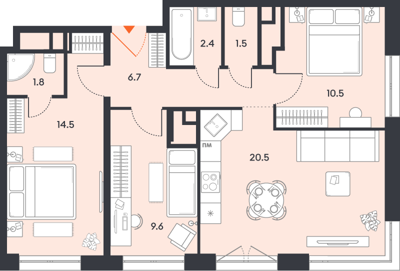 4 ккв (Евро) 67,5 м²