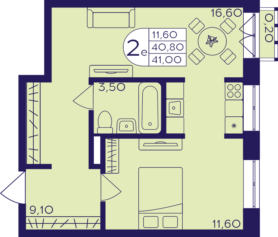 2 ккв (Евро) 41 м²