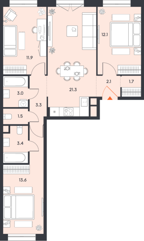 4 ккв (Евро) 73,9 м²
