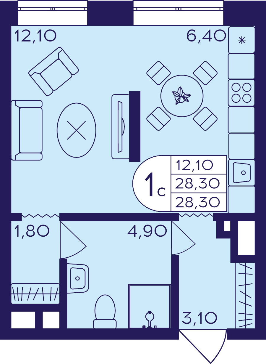 Студия 28,3 м²