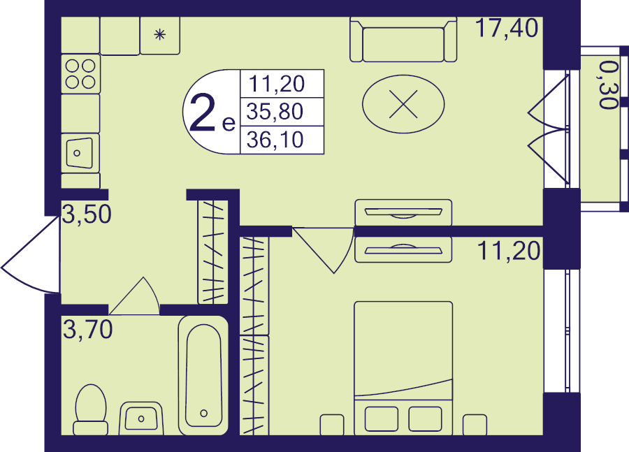 2 ккв (Евро) 36,1 м²