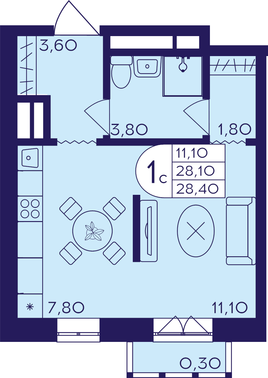 Студия 28,4 м²