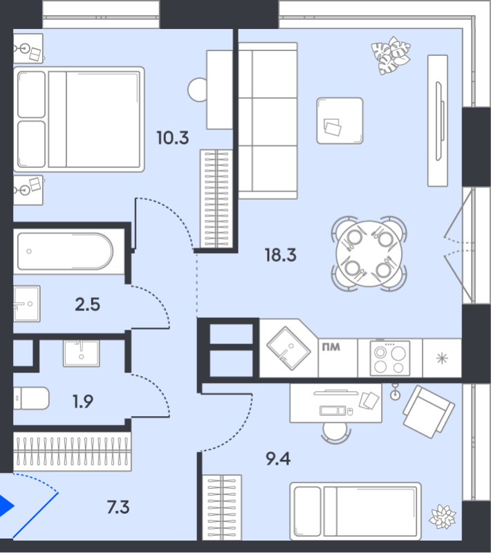 3 ккв (Евро) 49,7 м²