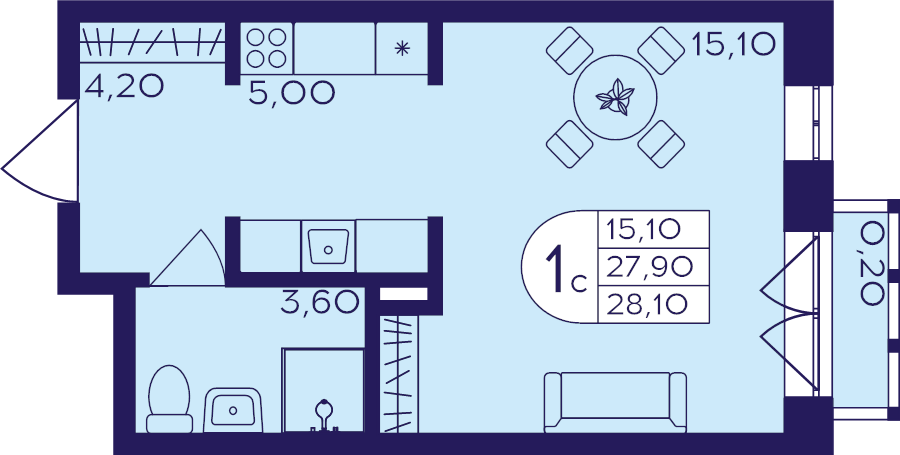 Студия 28,1 м²