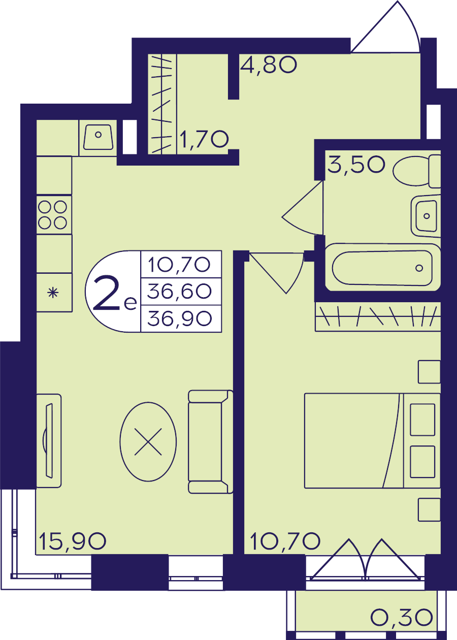 3 ккв (Евро) 36,9 м²