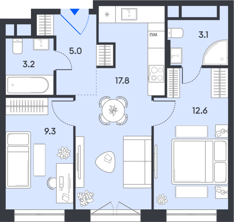 3 ккв (Евро) 51 м²