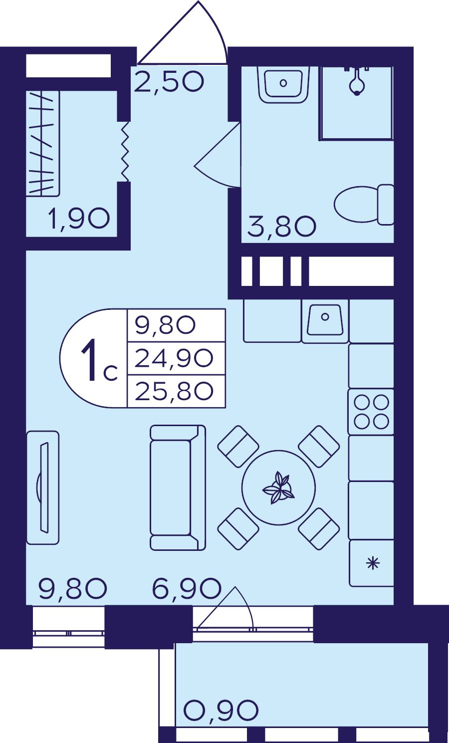 Студия 25,8 м²