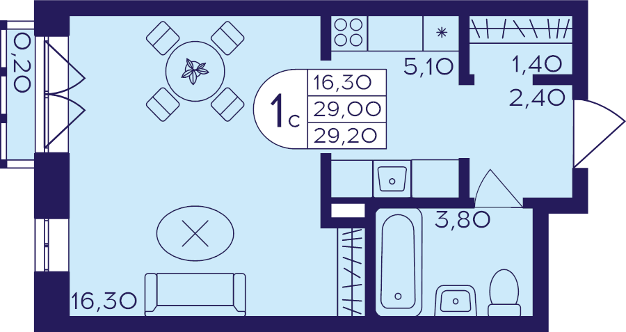 Студия 29,2 м²