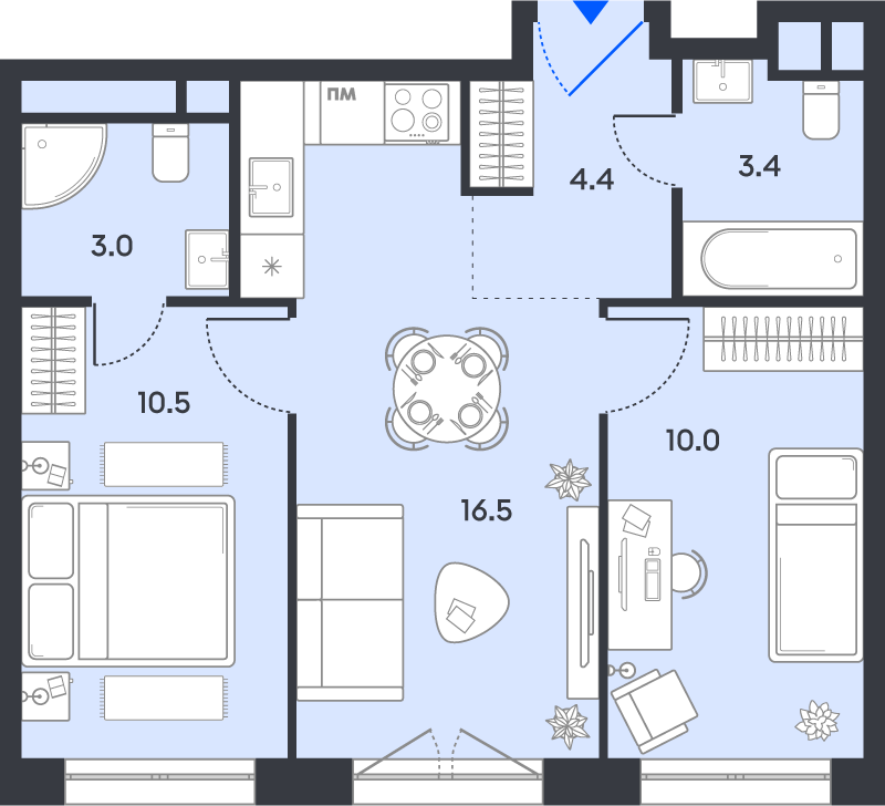 3 ккв (Евро) 47,8 м²