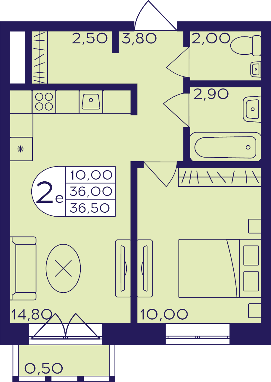2 ккв (Евро) 36,5 м²