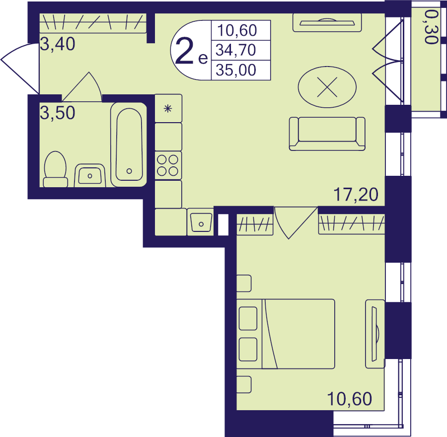 2 ккв (Евро) 35 м²