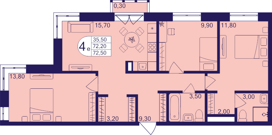 4 ккв (Евро) 72,5 м²