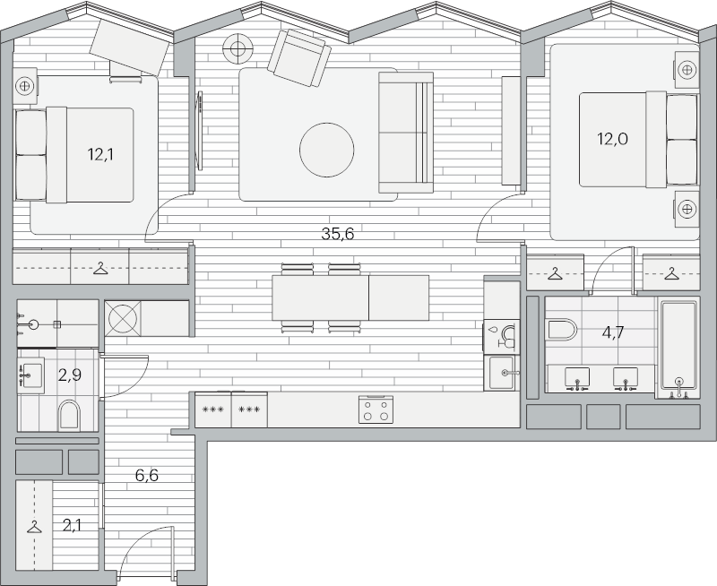 3 ккв (Евро) 75,6 м²