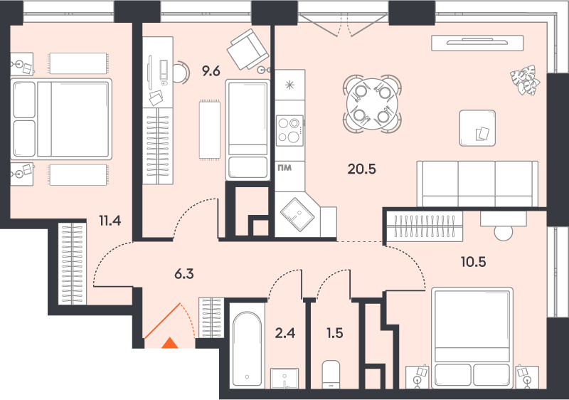 4 ккв (Евро) 62,2 м²