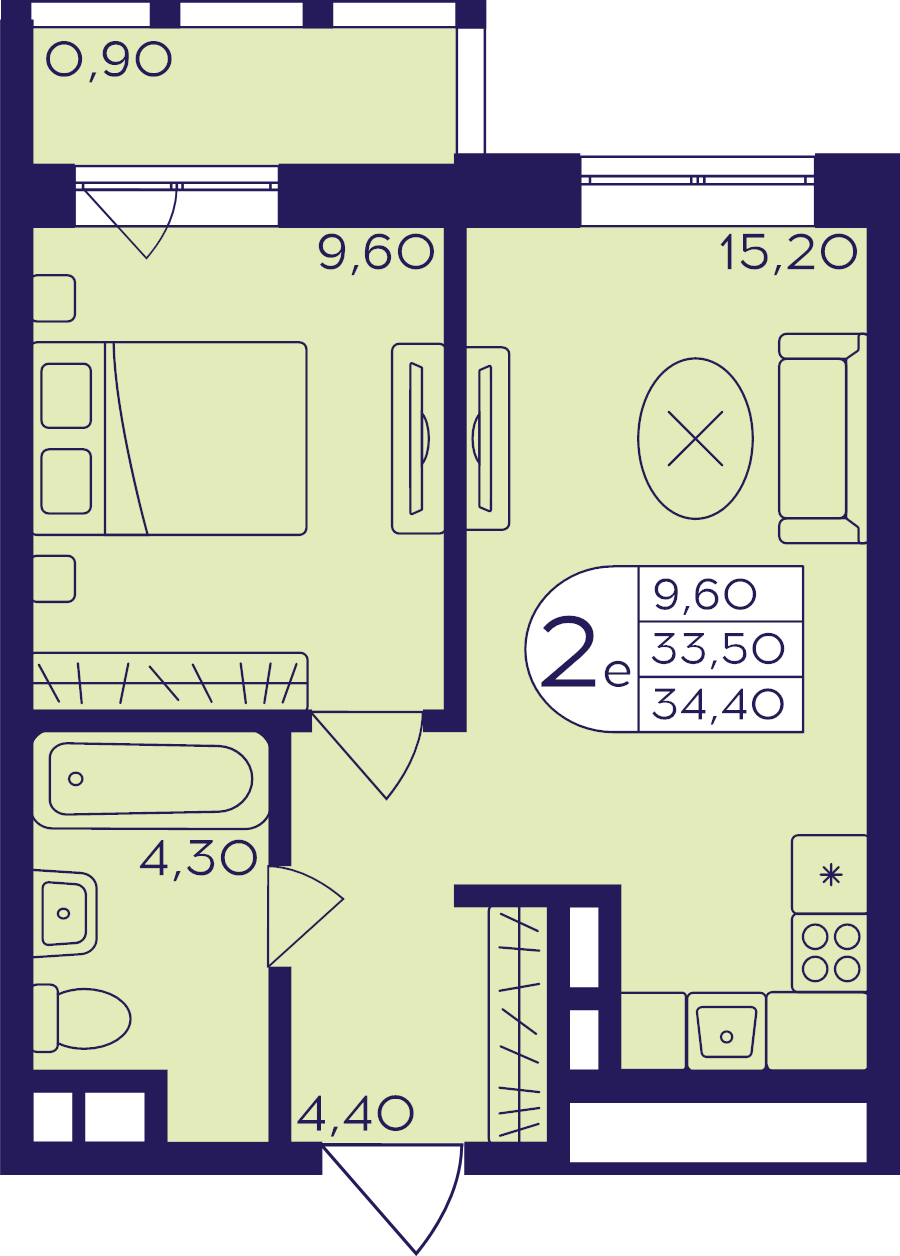 2 ккв (Евро) 34,4 м²