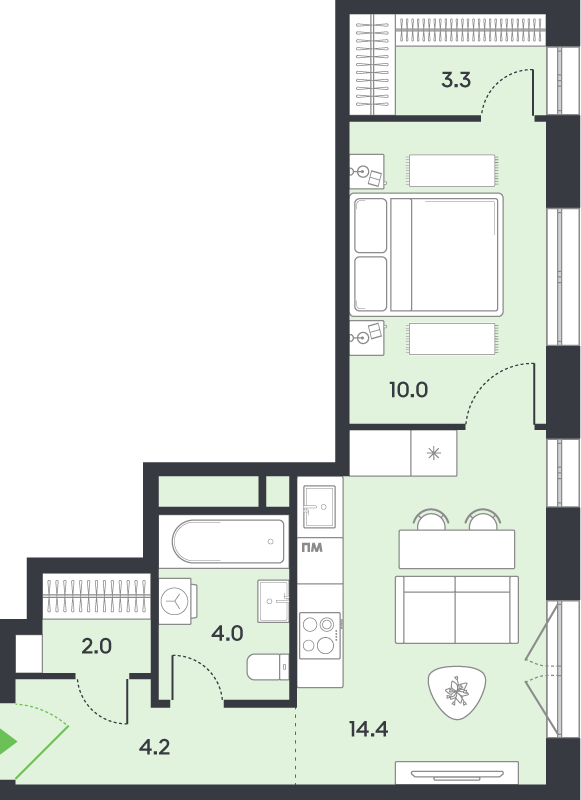 1 ккв 37,9 м²