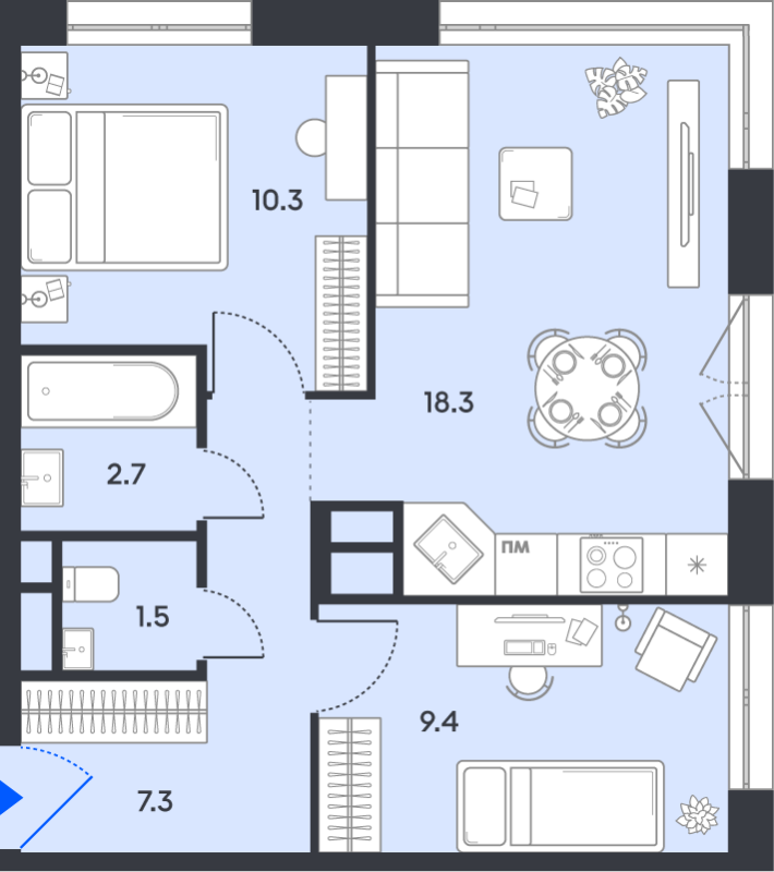 3 ккв (Евро) 49,5 м²