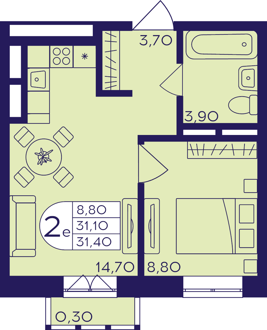 2 ккв (Евро) 31,4 м²