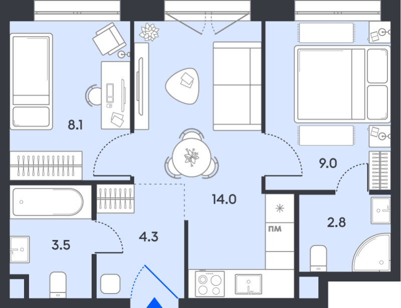2 ккв 41,7 м²