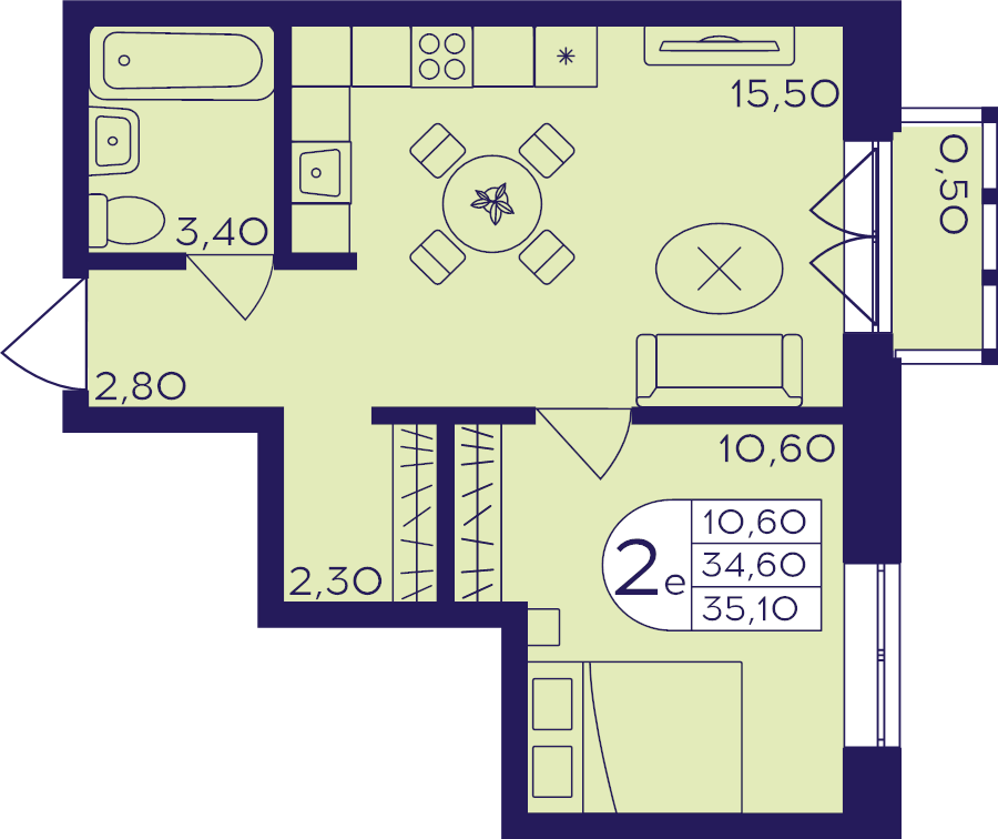 2 ккв (Евро) 35,1 м²