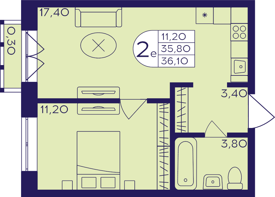 2 ккв (Евро) 36,1 м²