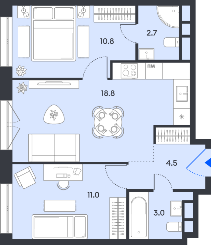 3 ккв (Евро) 50,8 м²