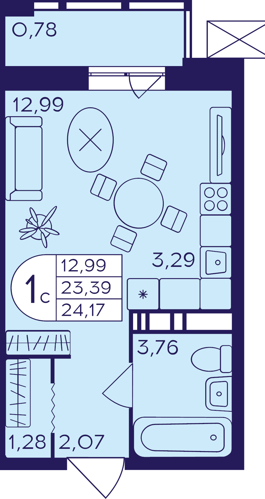 Студия 24,2 м²