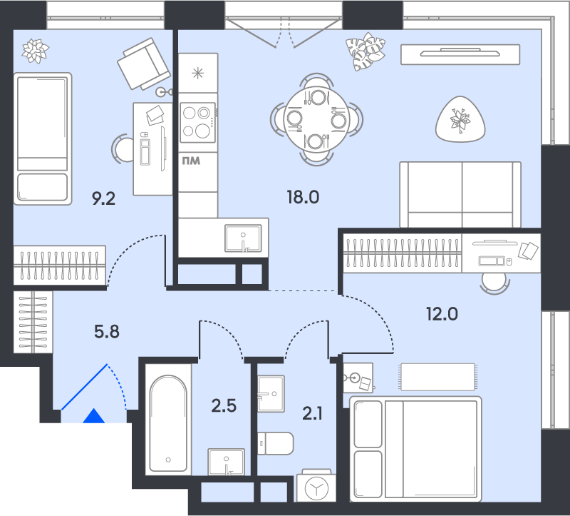 3 ккв (Евро) 49,6 м²