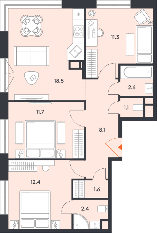 4 ккв (Евро) 69,7 м²