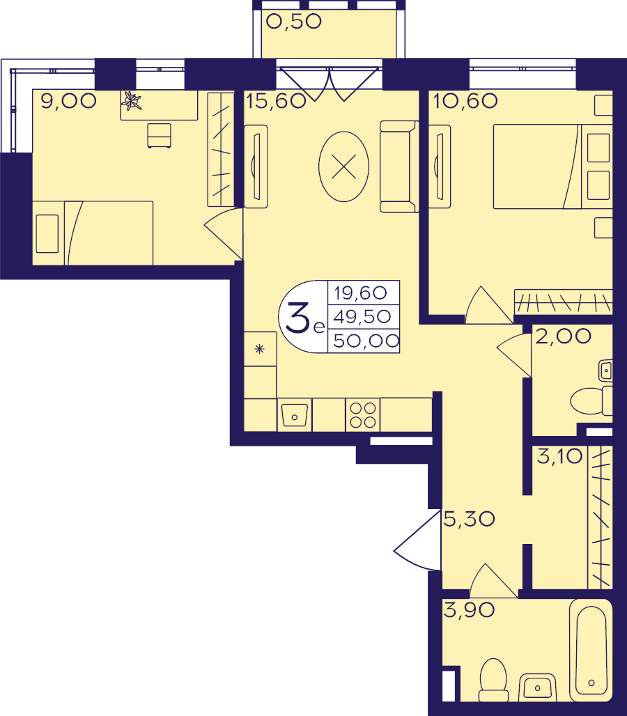 3 ккв (Евро) 50 м²