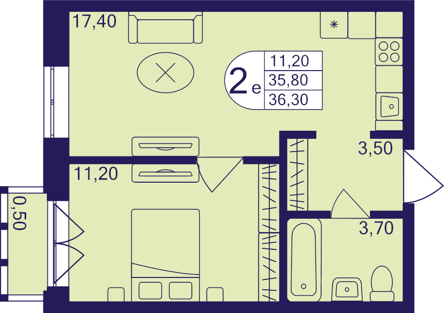 2 ккв (Евро) 36,3 м²