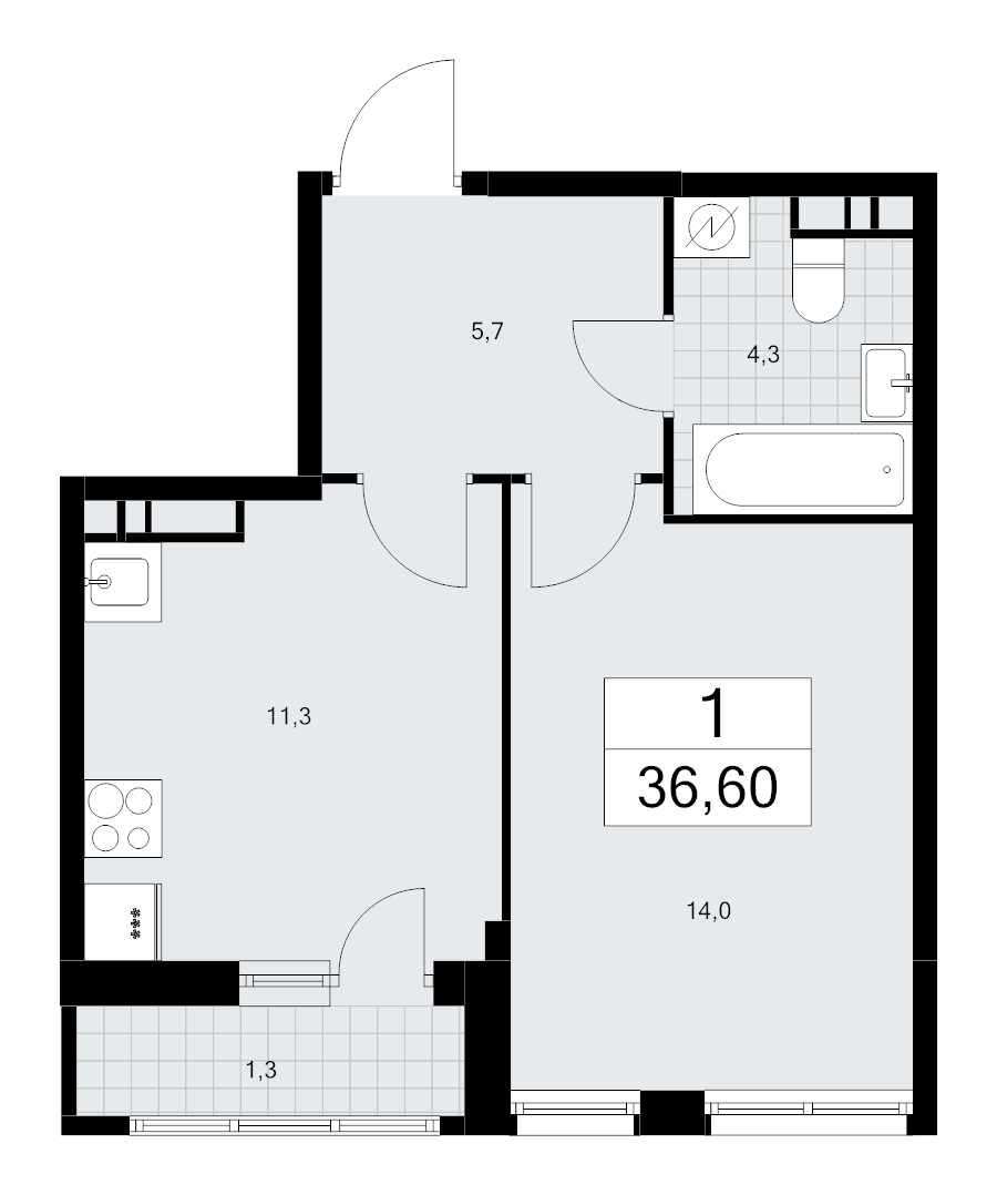 1 ккв 36,6 м²
