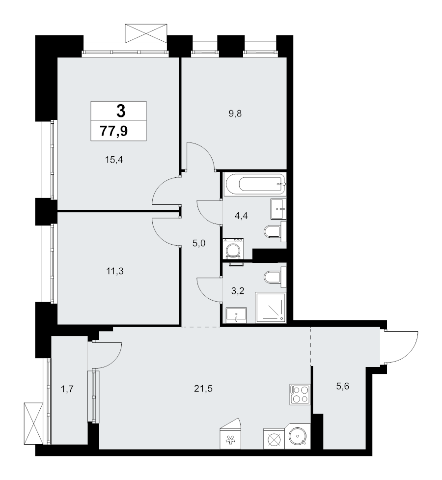 4 ккв (Евро) 77,9 м²
