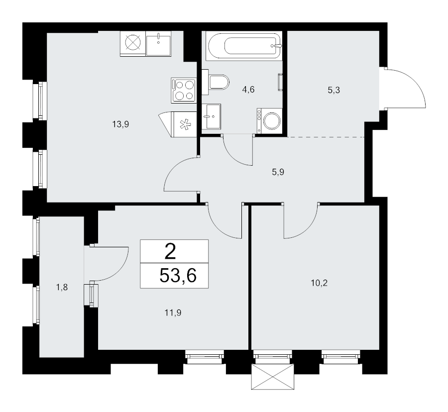 2 ккв 53,6 м²