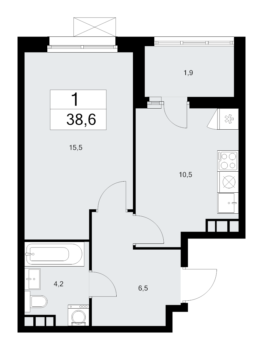 1 ккв 38,6 м²