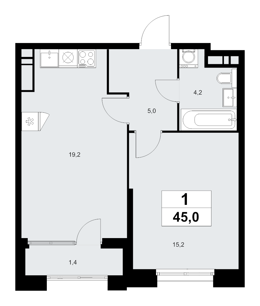 2 ккв (Евро) 45 м²