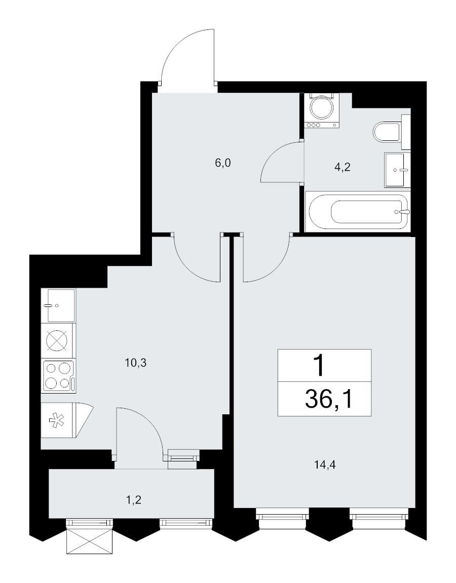 1 ккв 36,1 м²