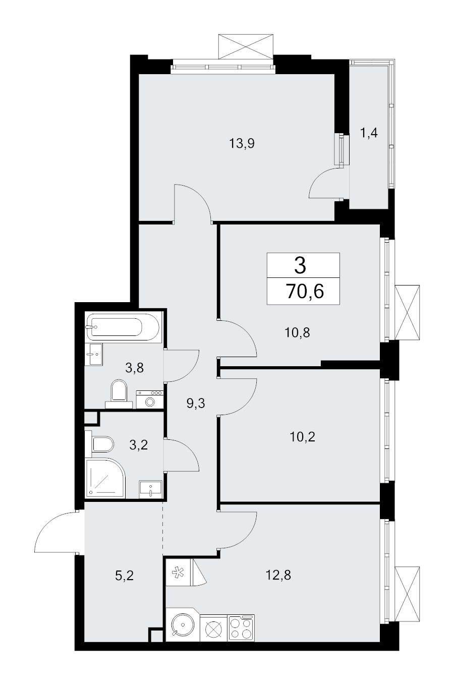 3 ккв 70,6 м²