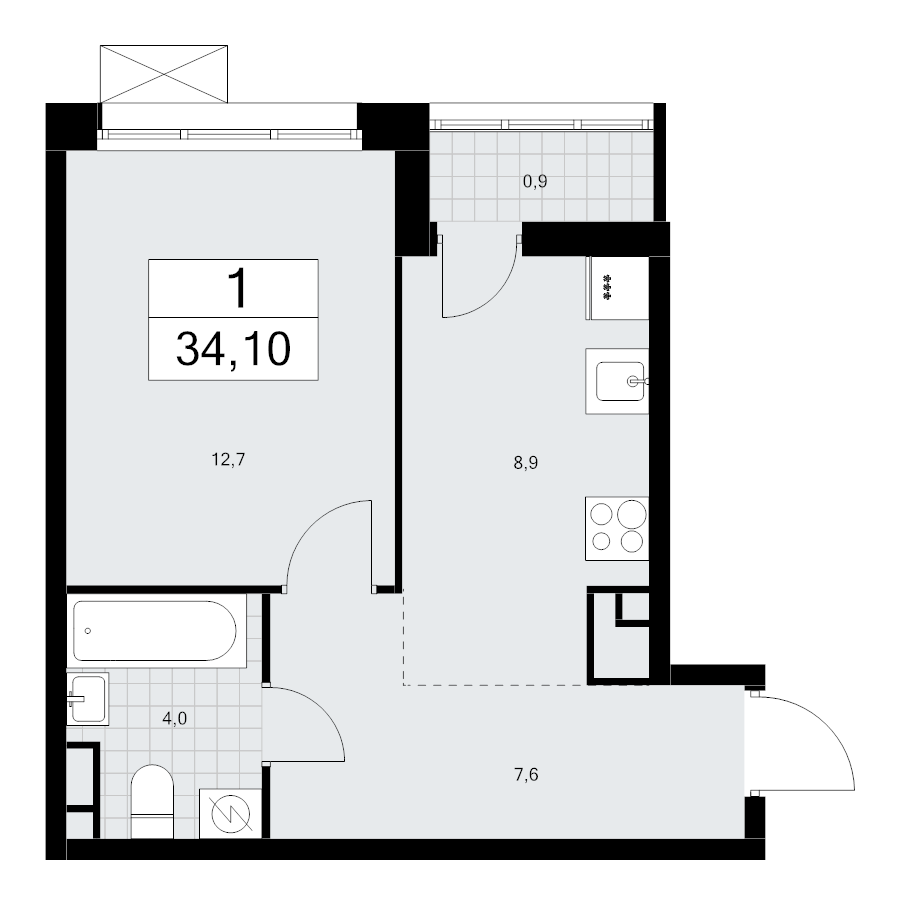 1 ккв 34,1 м²