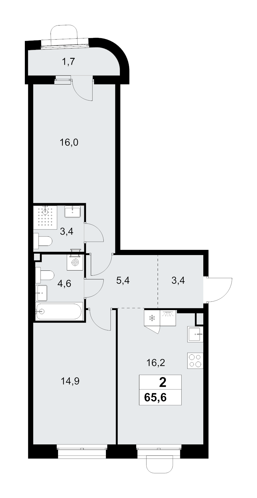 3 ккв (Евро) 65,6 м²