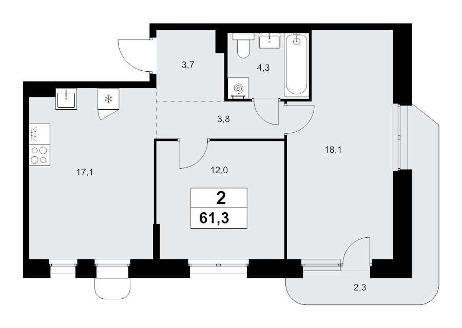 3 ккв (Евро) 61,3 м²
