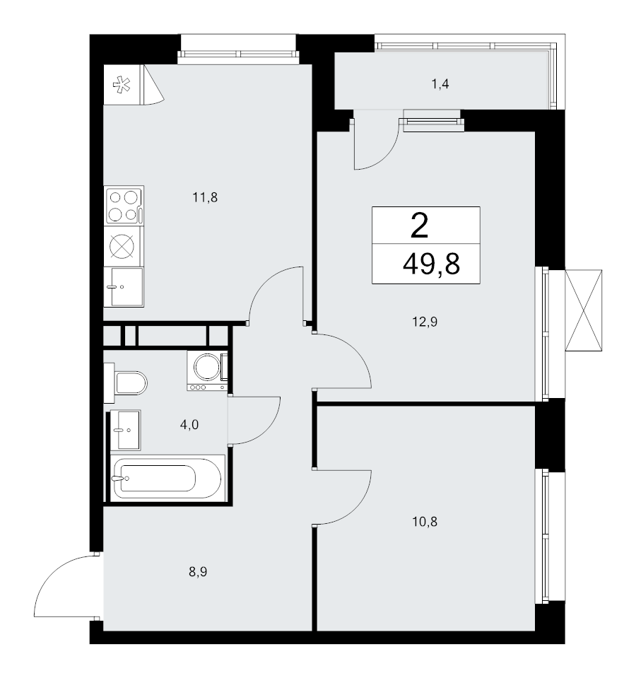 2 ккв 49,8 м²