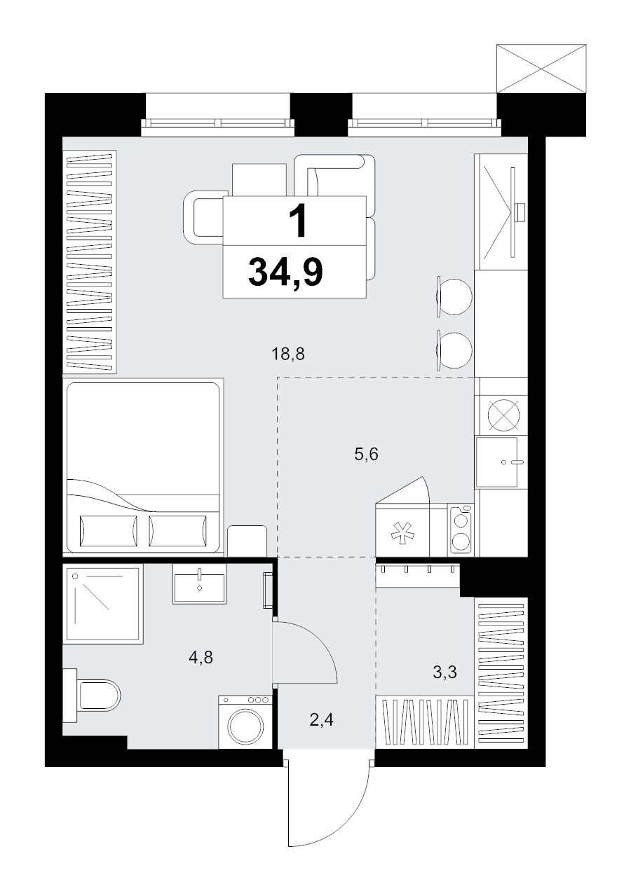 Студия 34,9 м²