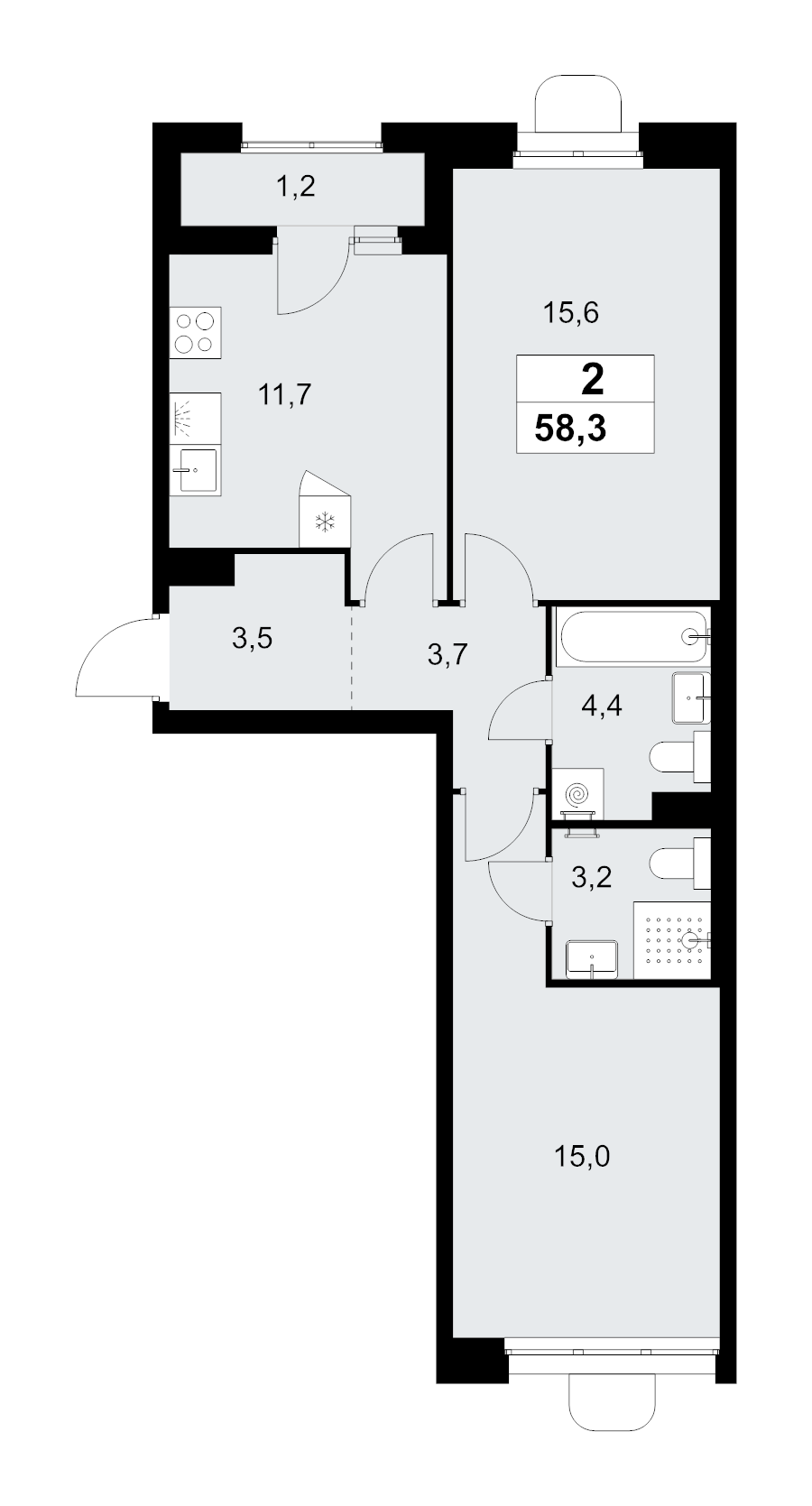 2 ккв 58,3 м²