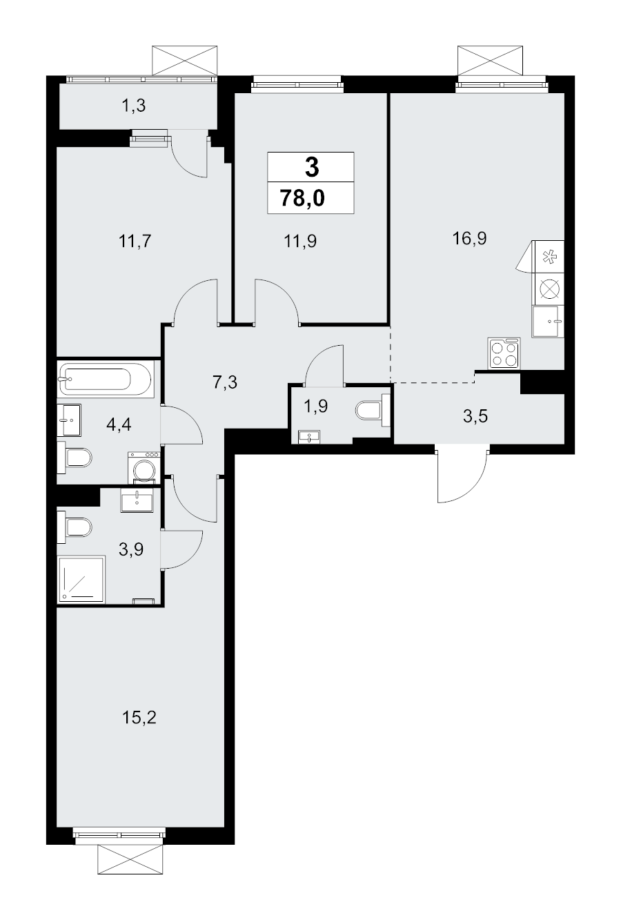 4 ккв (Евро) 78 м²