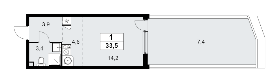 Студия 33,5 м²