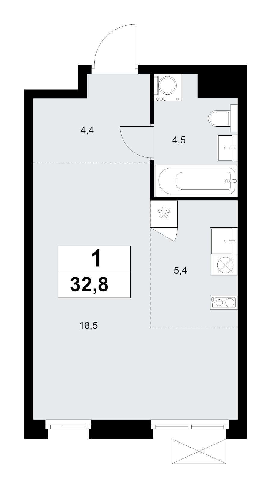 Студия 32,8 м²