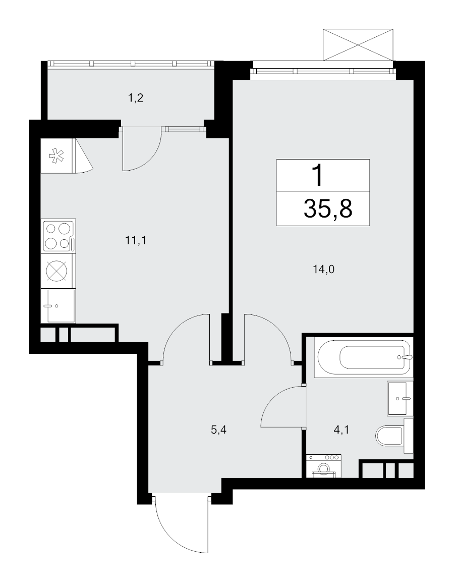 1 ккв 35,8 м²