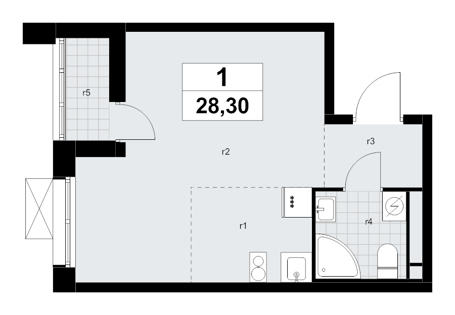 Студия 28,3 м²
